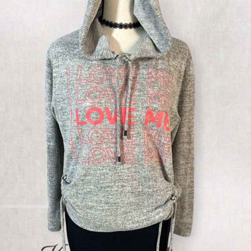 Y2K Inspired “Love Me” Gray Drawstring Hoodie